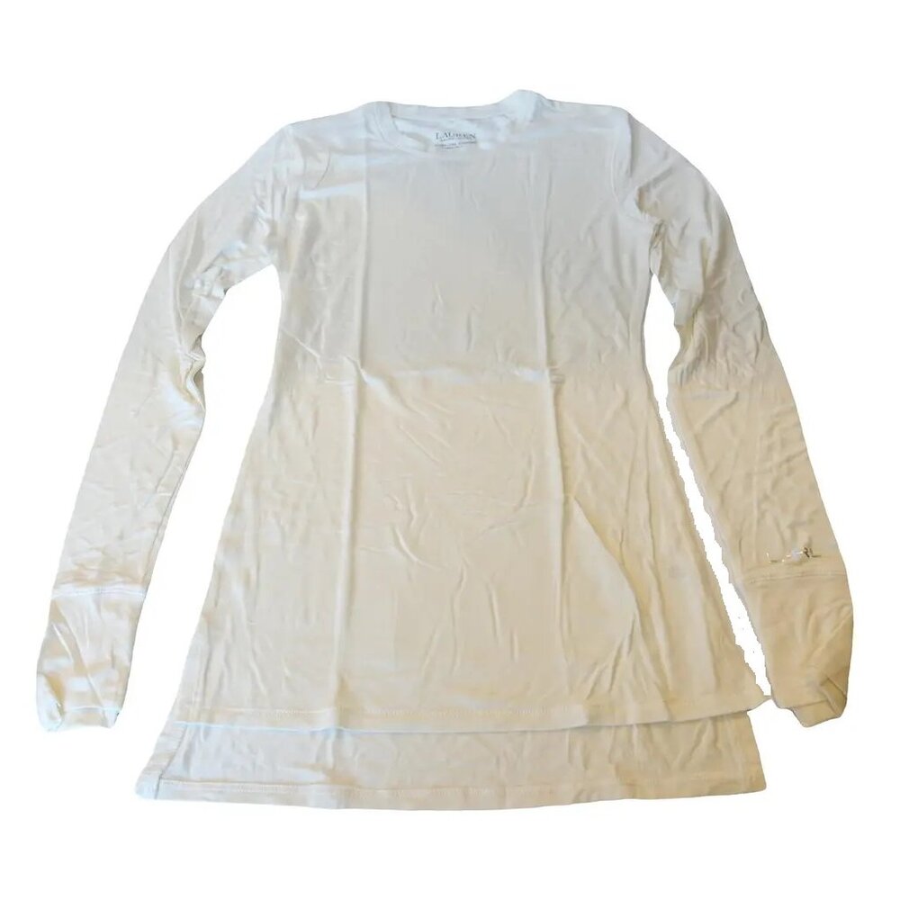 RALPH LAUREN Cream Stretch Modal Ultra Fine Knit Layers Crew Neck Top XS